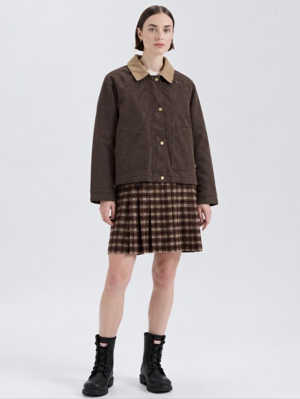 Hunter Barn Jacket Brown Canvas Corduroy Collar Boxy Oversized Sz L $149 NWT